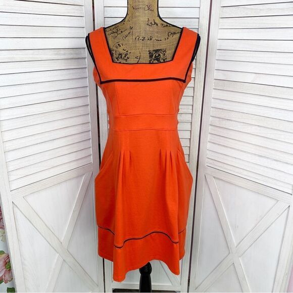 Duffield Lane Hutchins Dress Red Orange Small Fit Flare Sleeveless Knit - Picture 1 of 12
